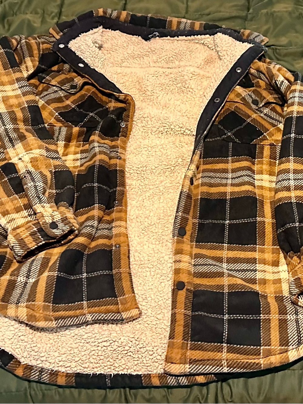 Men's Sherpa-Lined Plaid Shirt Jacket - Yellow Black
